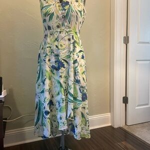 Calvin Klein Floral Midi Dress in Green and Blue
